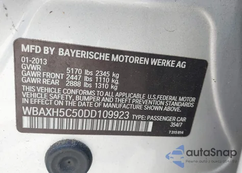 2013 BMW 528I xDrive from USA, damaged, VIN WBAXH5C50DD109923